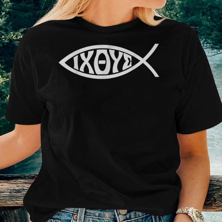 Ichthys Or Ichtus Ixoye Christian Fish Women T-shirt Gifts for Her