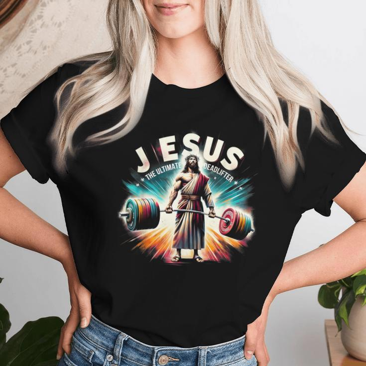 Jesus The Ultimate Deadlifter Retro Jesus Christian Workout Women T-shirt Gifts for Her