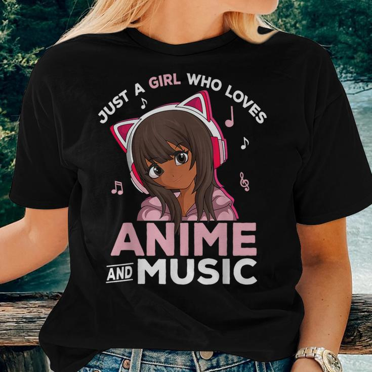 Just A Girl Who Loves Anime And Music Black Girl Anime Merch Women T-shirt Gifts for Her