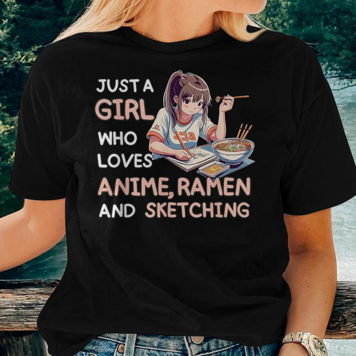Just A Girl Who Loves Anime Ramen Sketching Anime Japan Women T-shirt Gifts for Her