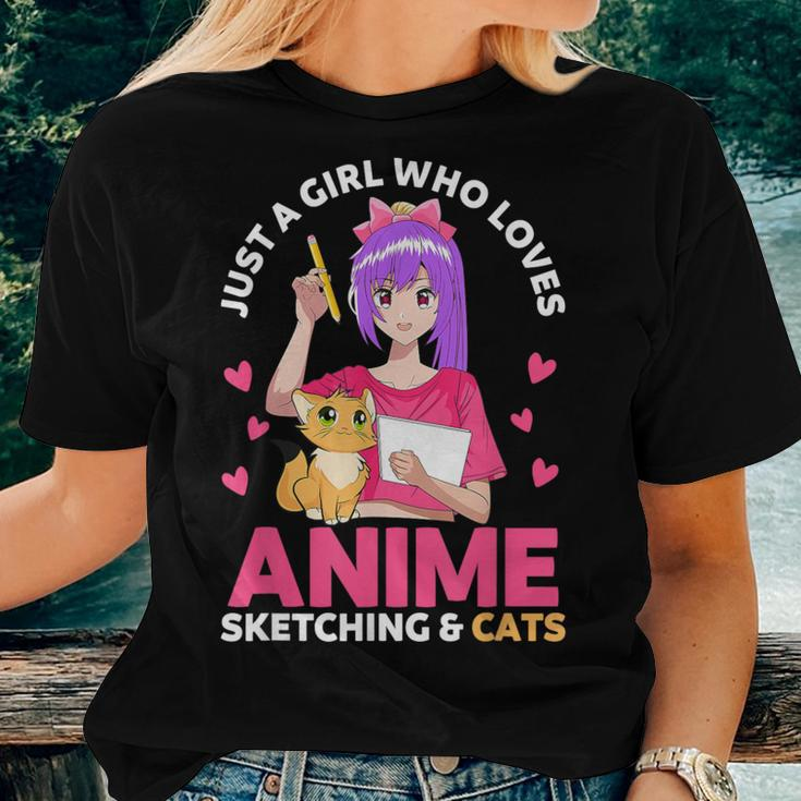 Just A Girl Who Loves Anime Sketching And Cats Kawaii Anime Women T-shirt Gifts for Her