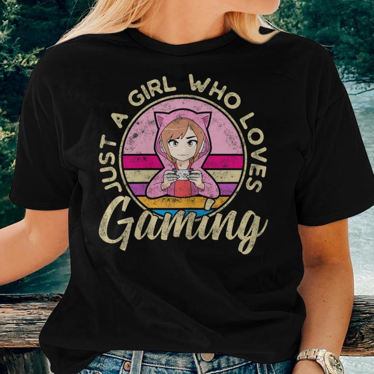 Just A Girl Who Loves Gaming Saying Anime Outfit Gamer Nerds Women T-shirt Gifts for Her