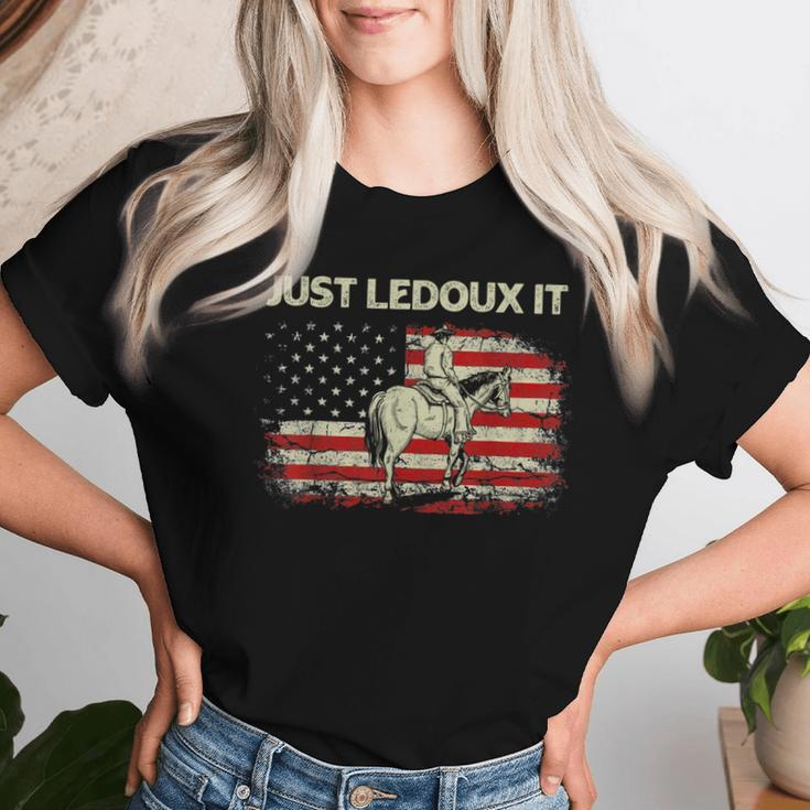 Just Ledoux It Cowboy Whiskey Wine Lover Vintage Usa Flag Women T-shirt Gifts for Her