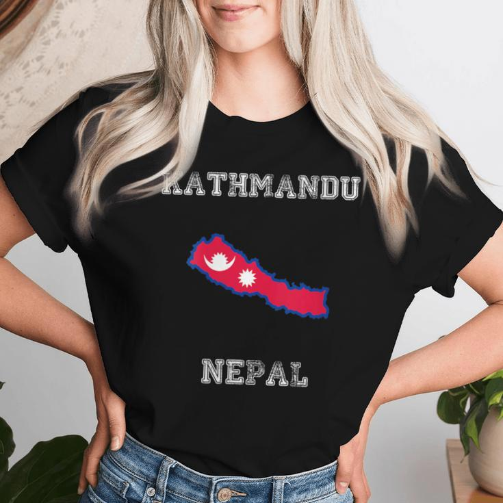 Kathmandu Nepal Vintage Nepal Flag Map Women T-shirt Gifts for Her