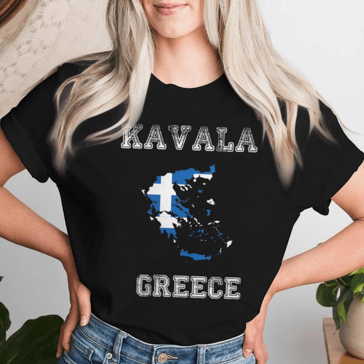Kavala Greece Vintage Kavala Flag Map Women T-shirt Gifts for Her
