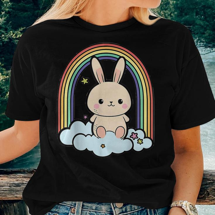 Kawaii Bunny Rabbit On A Rainbow Cloud Cute Animal Lover Women T-shirt Gifts for Her