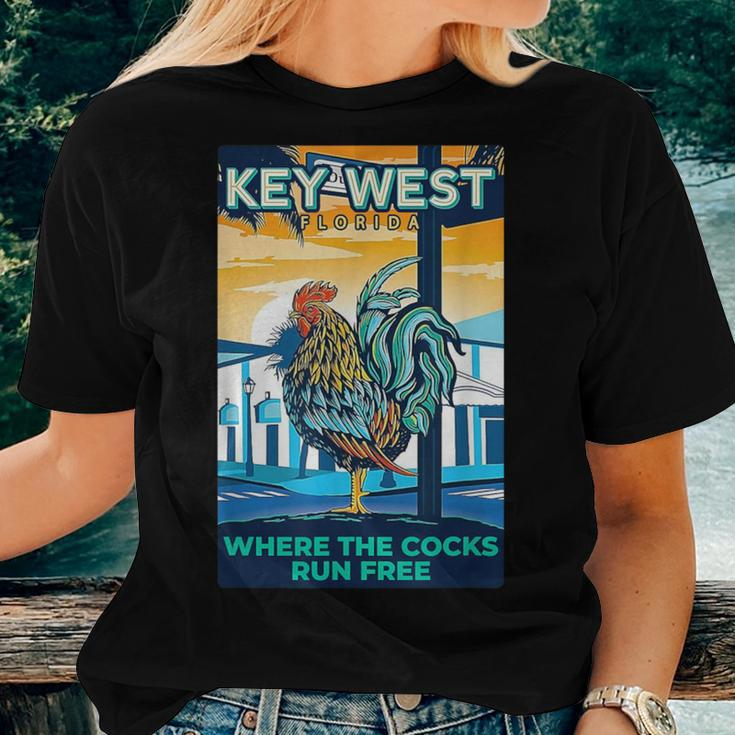 Key West Florida Rooster Where The Chicken Run Free Women T-shirt Gifts for Her