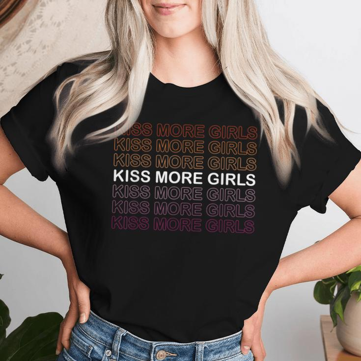 Kiss More Girls Lesbian Rainbow Colors Pink Organge White Women T-shirt Gifts for Her