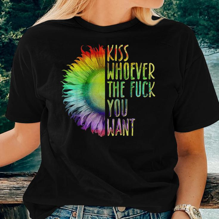 Kiss Whoever The F You Want Rainbow Lgbt Pride Women T-shirt Gifts for Her