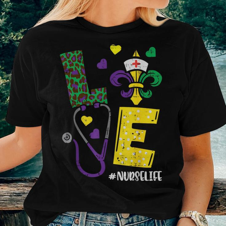 Leopard Love Nurse Life Scrub Nurse Mardi Gras Rn Icu Women T-shirt Gifts for Her