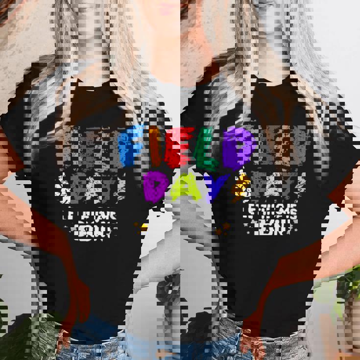 Let The Games Begin Orange Yellow Red Blue Field Day Teacher Women T-shirt Gifts for Her