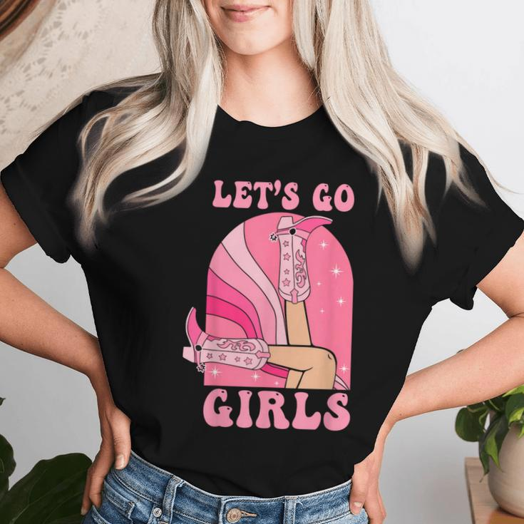 Let's Go Girls Western Cowgirls Pink Groovy Bachelorette Women T-shirt Gifts for Her
