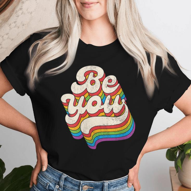 Lgbtq Be You Gay Pride Lgbt Ally Rainbow Flag Retro Vintage Women T-shirt Gifts for Her