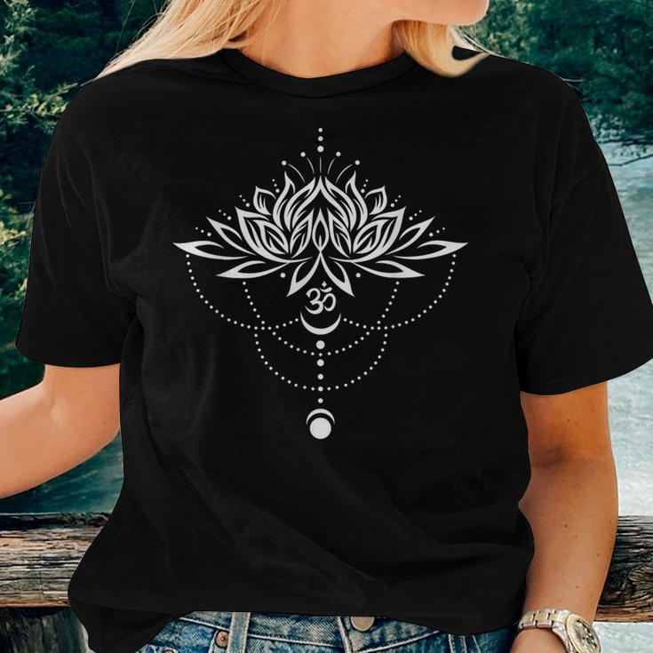 Lotus Flower With Om Symbol And Moon Yoga Meditation Women T-shirt Gifts for Her