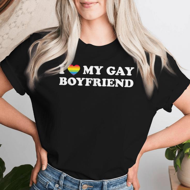 I Love My Gay Boyfriend Gay Pride Rainbow Women T-shirt Gifts for Her
