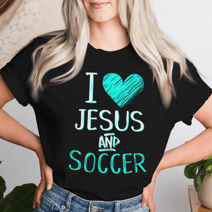 I Love Jesus And Soccer Christian Futbal Goalie Women T-shirt Gifts for Her