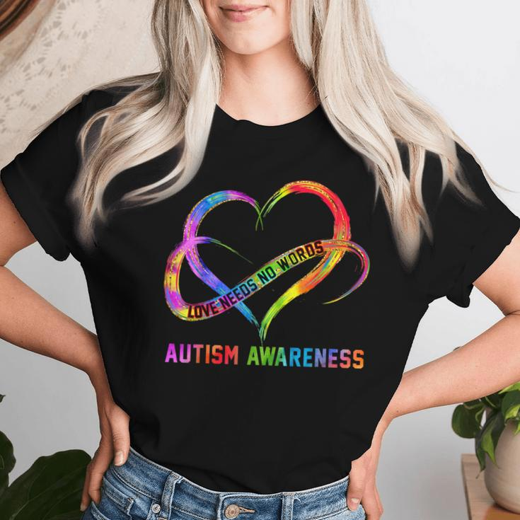 Love Needs No Words Autism Awareness Month Rainbow Heart Women T-shirt Gifts for Her