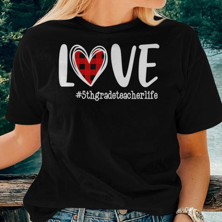 Love Red Plaid Heart 5Th Grade Teacher Life Valentine's Day Women T-shirt Gifts for Her