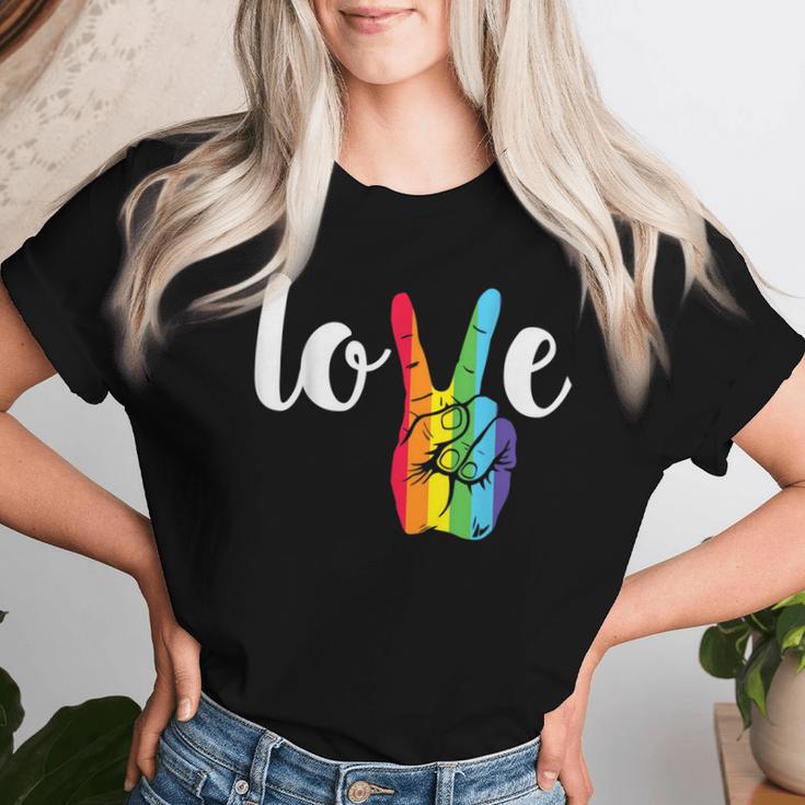 Love Win Rainbow Peace Sign Lesbian Gay Lgbtq Flag Pride Women T-shirt Gifts for Her