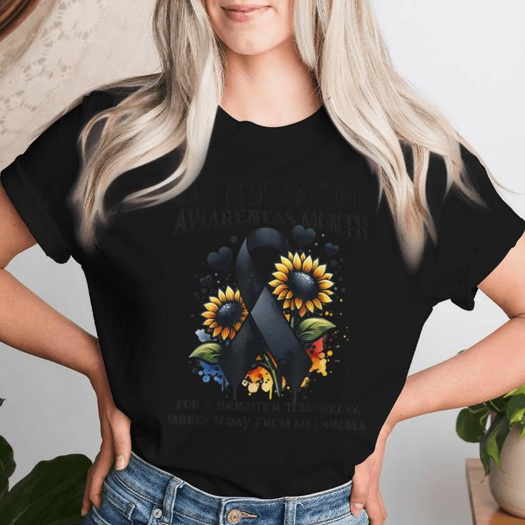 May Is Melanoma Awareness Month Sunflower Black Ribbon Women T-shirt Gifts for Her