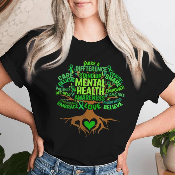 Mental Health Awareness Tree Grreen Ribbon Women T-shirt Gifts for Her