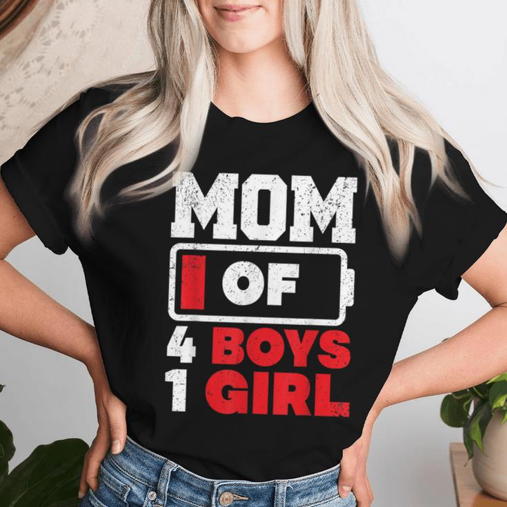 Mom Of 4 Boys And 1 Girl Battery Low Mother's Day Women T-shirt Gifts for Her