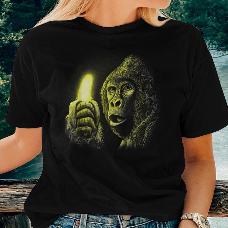 Monkey With Shining Banana Surprised Gorilla Women T-shirt Gifts for Her