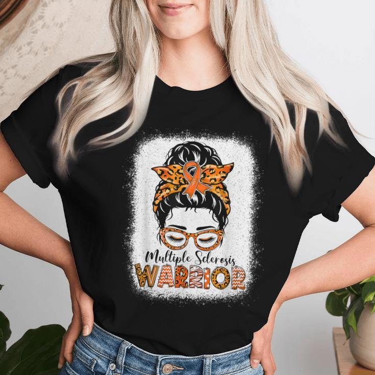 Ms Warrior Messy Bun Multiple Sclerosis Awareness Women T-shirt Gifts for Her