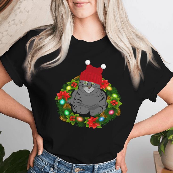 Nette Katze Mama Papa Urlaub Kranz Lichter Lustige Katze T-shirt Frauen Geschenke für Sie