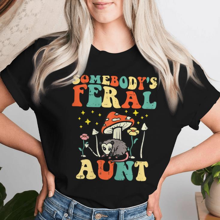 Opossum Somebodys Feral Aunt Groovy Possum Cottagecore Women Women T-shirt Gifts for Her