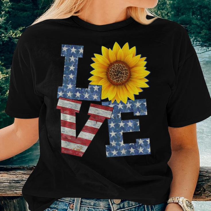 Patriotic Love With Sunflower Usa Women T-shirt Gifts for Her