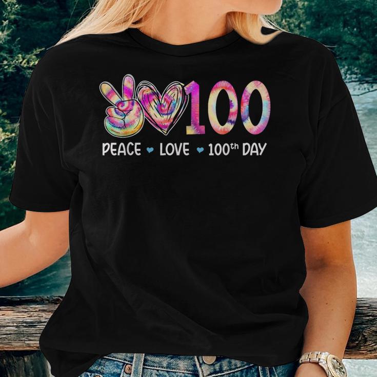 Peace Love 100Th Day Of School Teacher Student Tie Dye Women T-shirt Gifts for Her