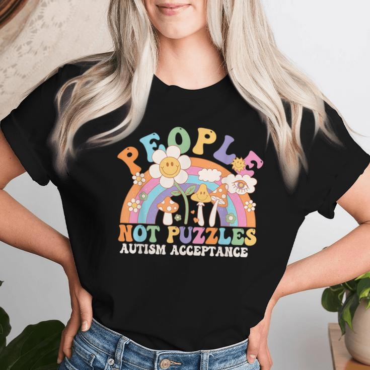 People Not Puzzles Groovy Autism Awareness Neurodiversity Women T-shirt Gifts for Her