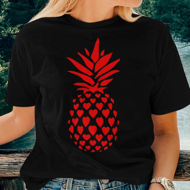 Pineapple Red Hearts Valentines Day Adult Women T-shirt Gifts for Her