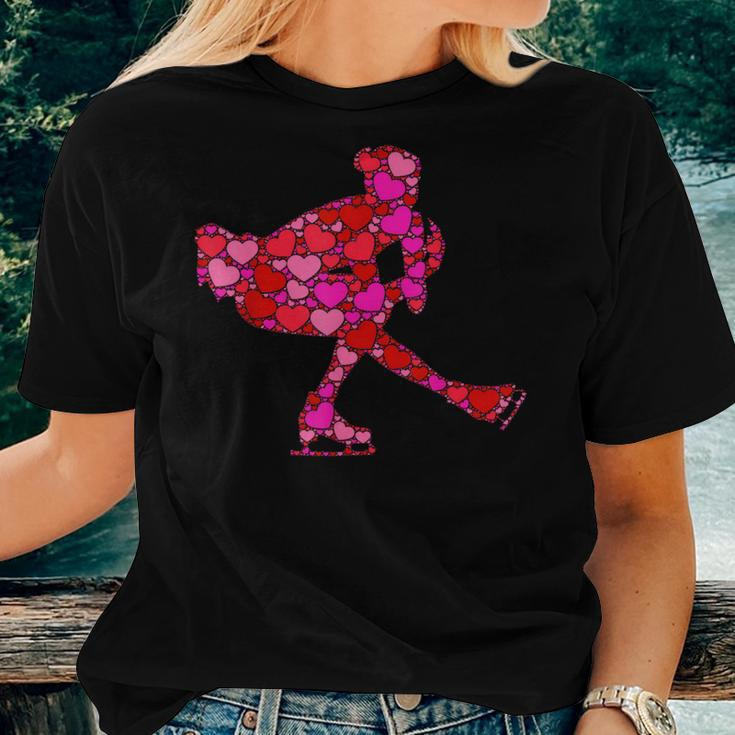 Pink Red Heart Valentines Day Girls Figure Skating Women T-shirt Gifts for Her