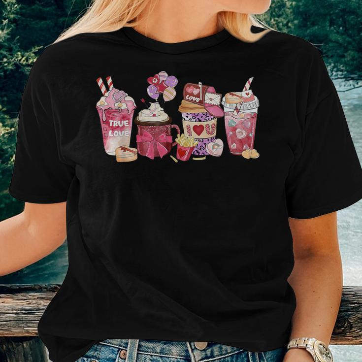Pink Valentine Latte Iced Coffee Candy Heart Girls Women T-shirt Gifts for Her