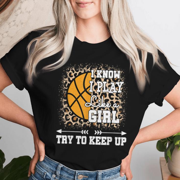 Play Like A Girl Leopard Print Girls Basketball Women T-shirt Gifts for Her