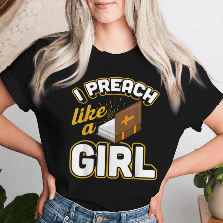 I Preach Like A Girl Pastor Preacher Women T-shirt Gifts for Her