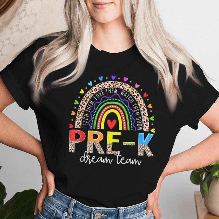 Prek Dream Team Leopard Rainbow Teacher Squad Back To School Women T-shirt Gifts for Her