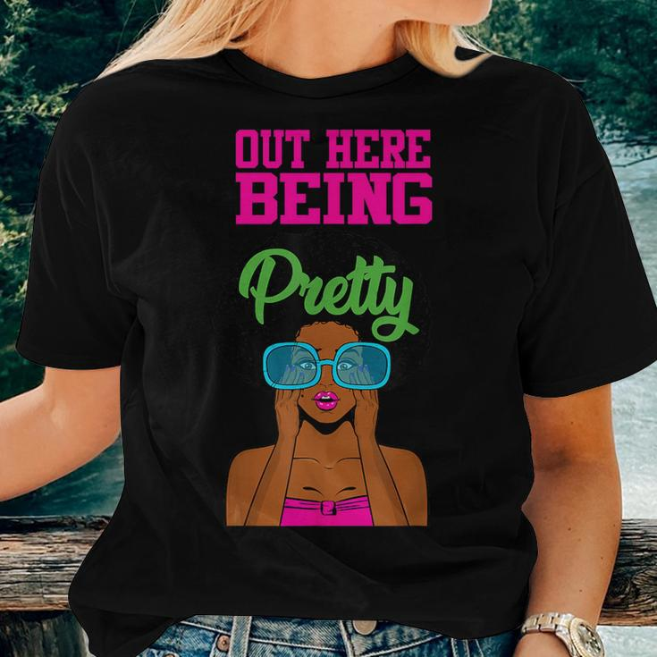 Out Here Being Pretty Sorority Black Sister Green And Pink Women T-shirt Gifts for Her