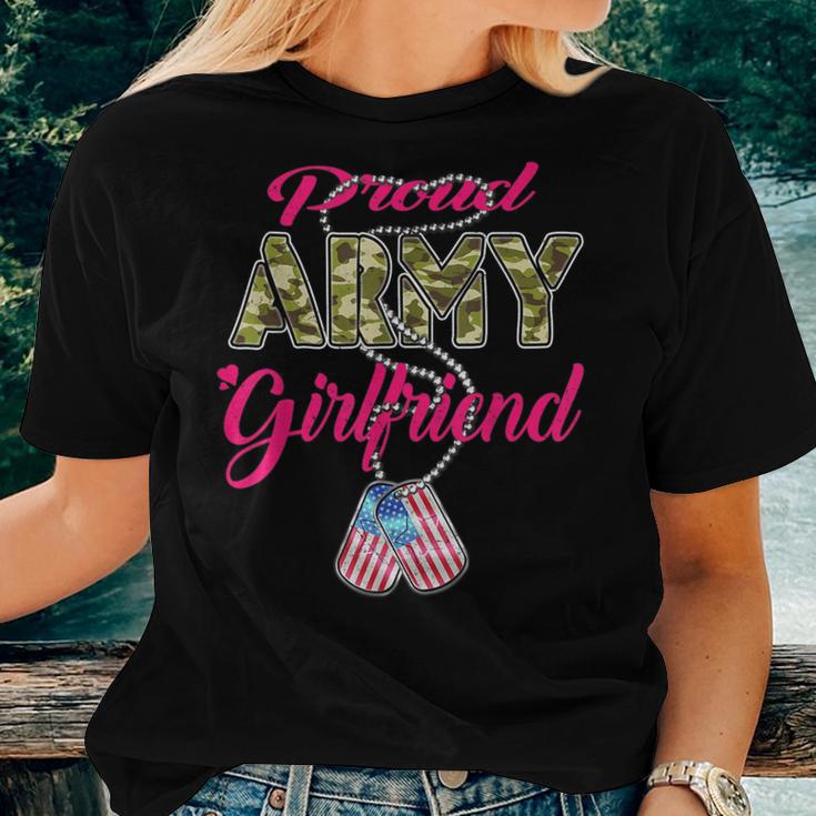 Proud Army Girlfriend Us Flag Dog Tags Pride Military Lovers Women T-shirt Gifts for Her