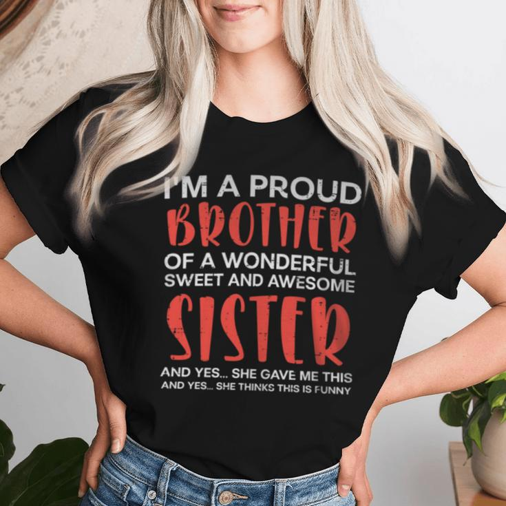 Proud Brother Of Wonderful Awesome Sister Bro Family Boy Women T-shirt Gifts for Her