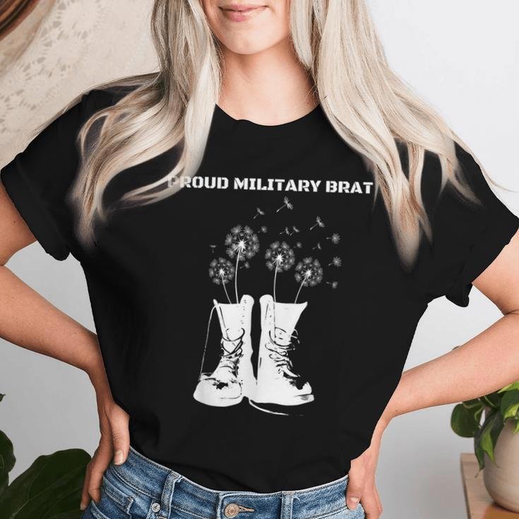 Proud Military Brat Dandelion Combat Boots Women T-shirt Gifts for Her