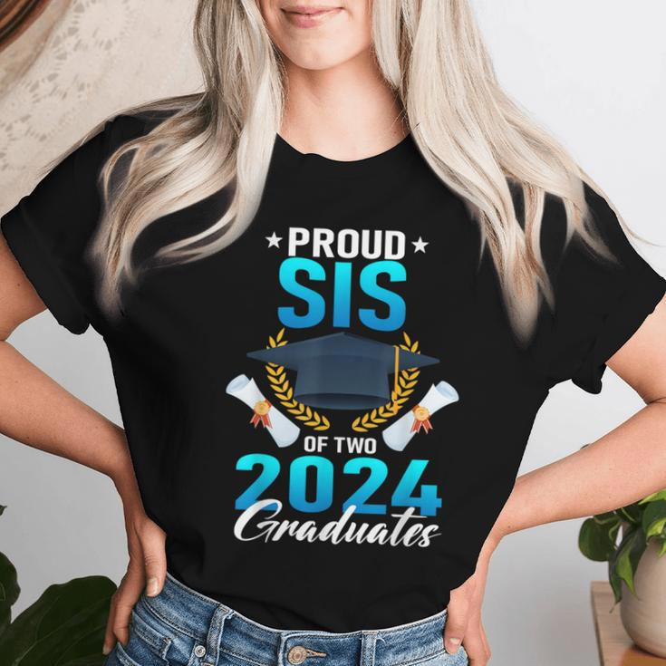 Proud Sister Of Two 2024 Graduates Twin Family Graduation Women T-shirt Gifts for Her
