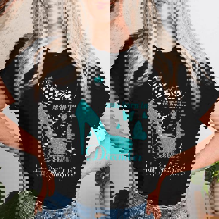 A Queen Was Born In December Birthday High Heel Butterfly Women T-shirt Gifts for Her