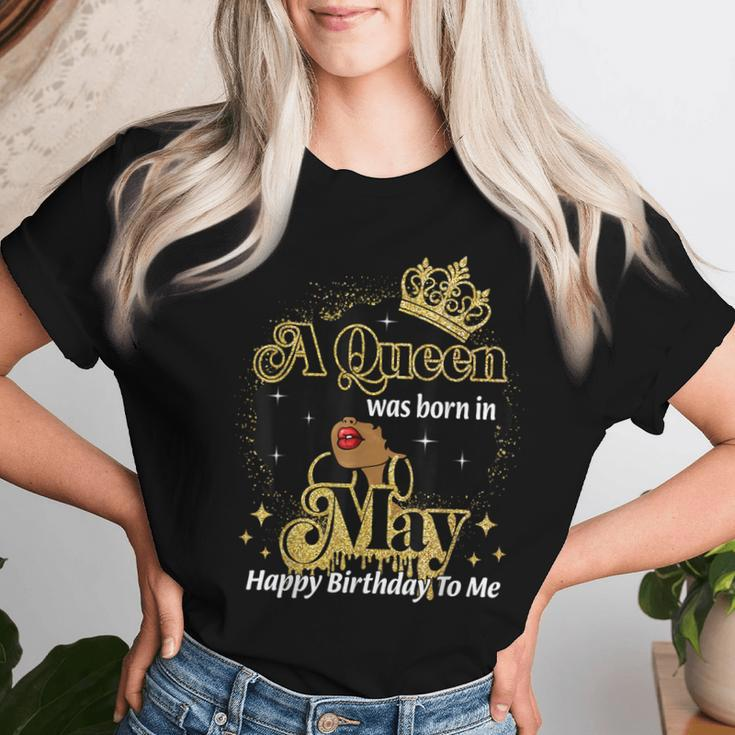 A Queen Was Born In May Birthday Afro Diva Black Woman Women T-shirt Gifts for Her