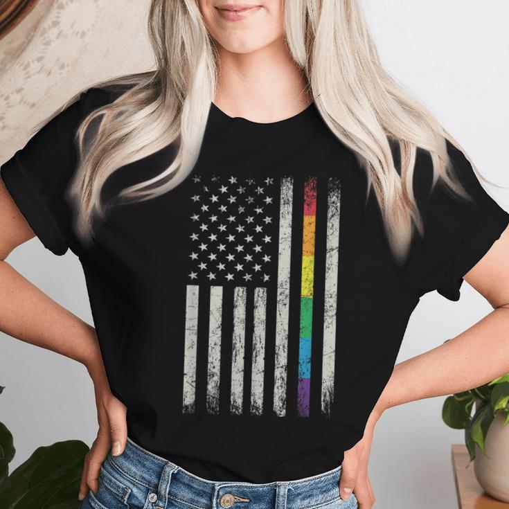 Rainbow Gay Pride American Flag Lgbt Gay Transgender Pride Women T-shirt Gifts for Her