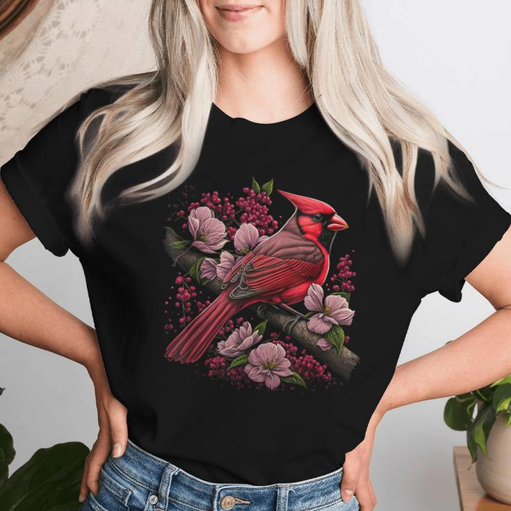 Red Cardinal Bird And Pink Flowering Dogwood Blossoms Women T-shirt Gifts for Her