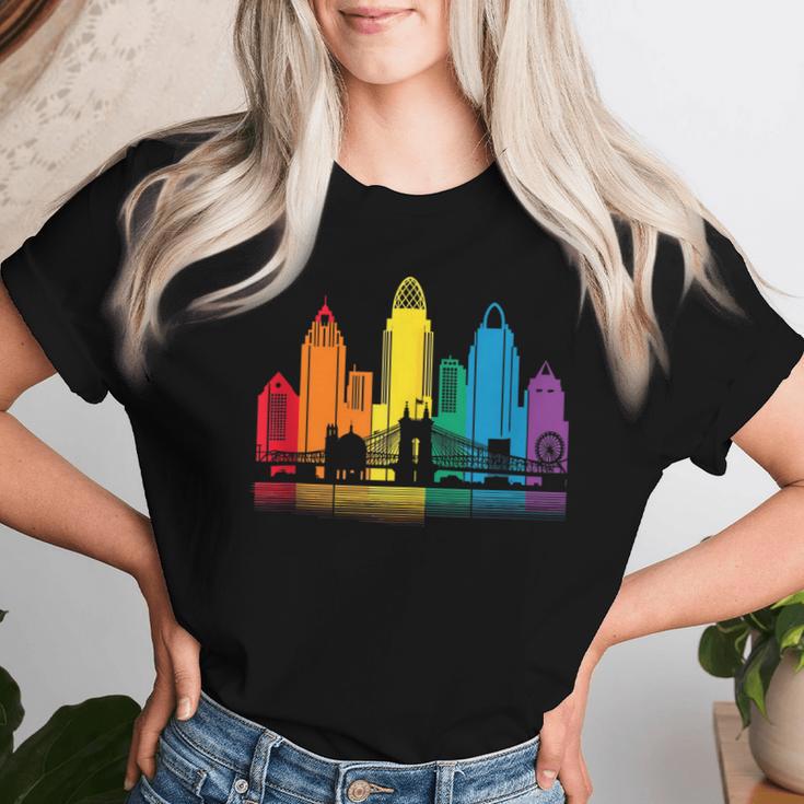 Retro Cincinnati Skyline Rainbow Lgbt Lesbian Gay Pride Women T-shirt Gifts for Her