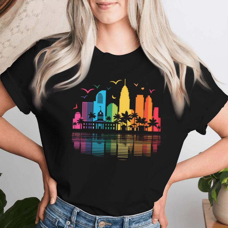 Retro Fort Lauderdale Skyline Rainbow Lgbt Lesbian Gay Pride Women T-shirt Gifts for Her